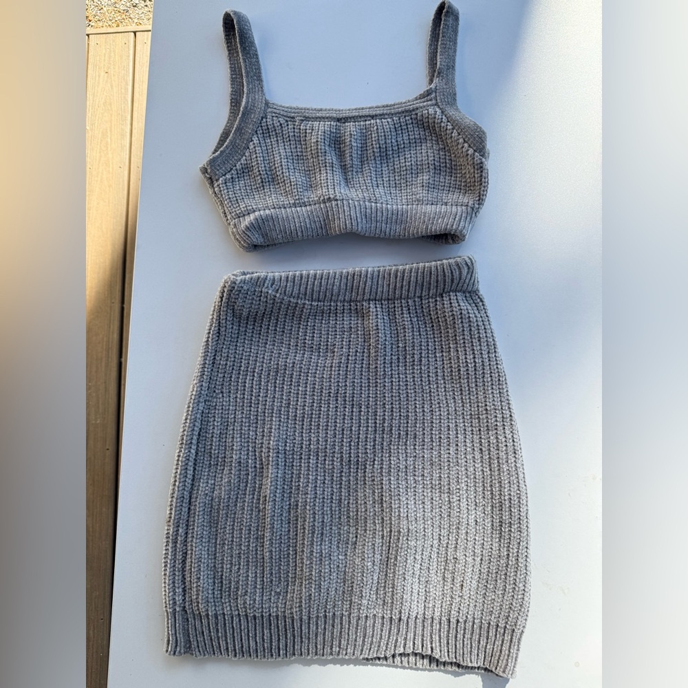 JLUXLABEL Heather Gray Knit Skirt Set